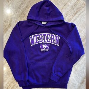 Western University Mustangs Hoodie M | Purple Quilted Lettering & Embroidered Lo